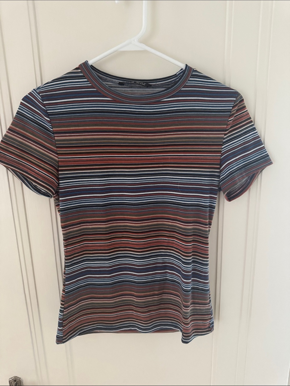 SHEIN Brown & Blue Striped Short Sleeve Tee